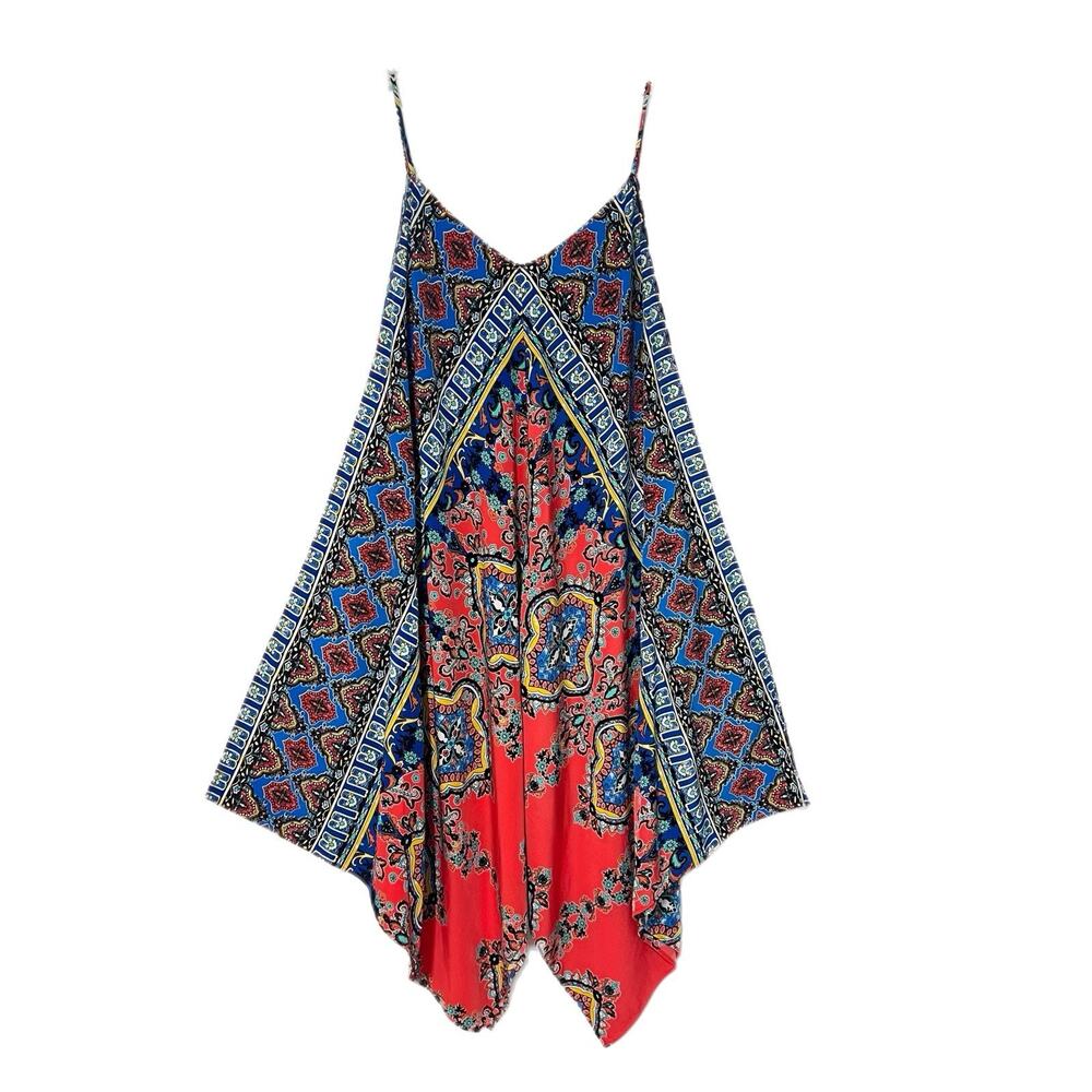 Silvergate Paisley Floral Handkerchief Hem Resort Vacation Dress Large Patchwork